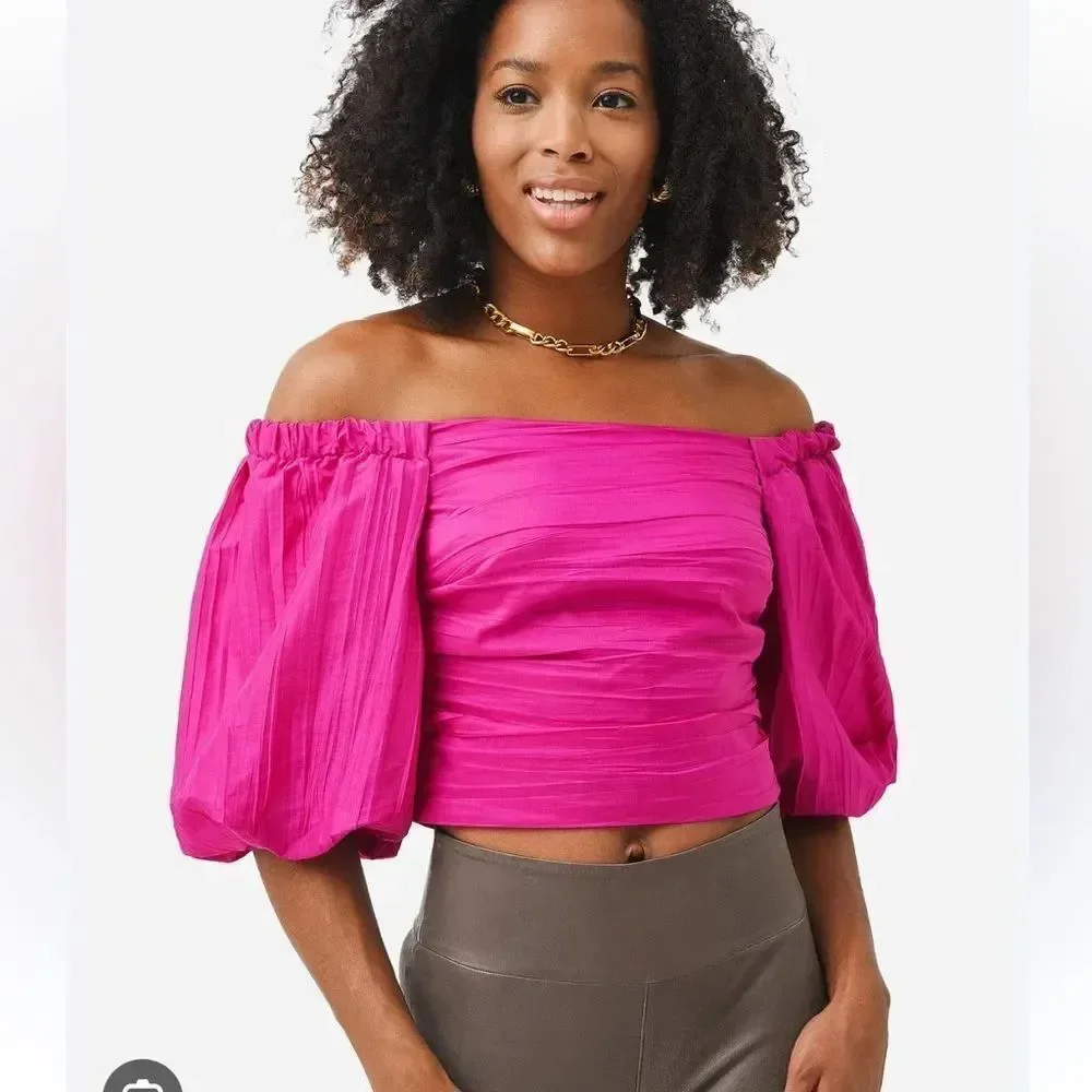$375 SIMKHAI WOMEN'S COCO TAFFETA PLEATS OFF SHOULDER BUSTIER TOP NWT